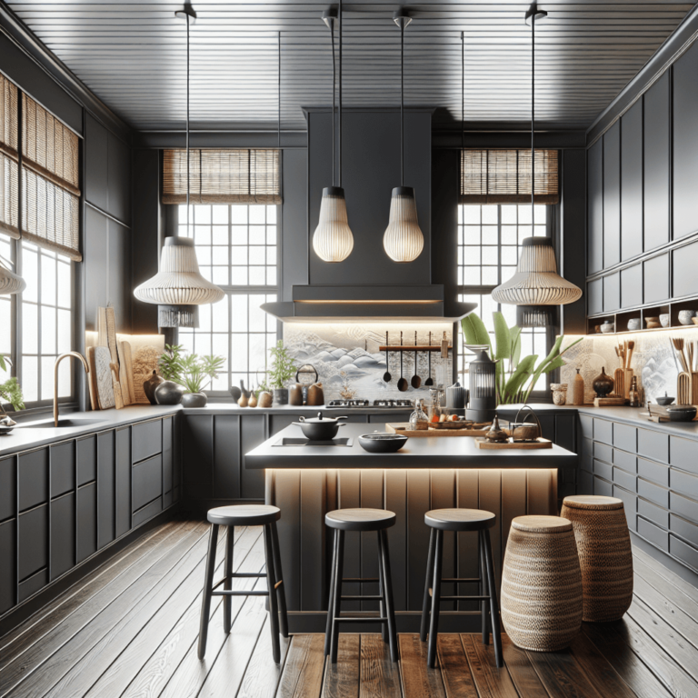 anthrazitfarbene Küche im asiatischen Stil-Leipzig