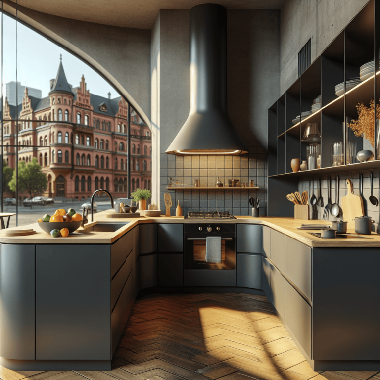 anthrazitfarbene Küche in G-Form-Leipzig