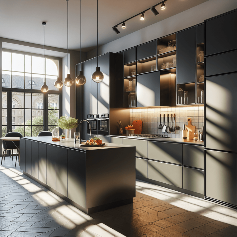 anthrazitfarbene Küche in U-Form-Leipzig