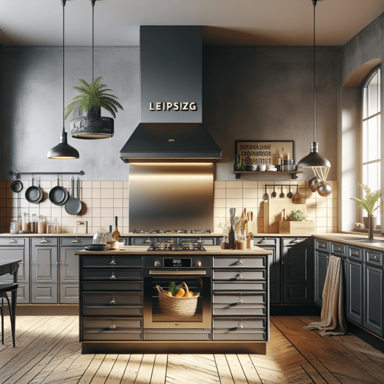 anthrazitfarbene Küche mit Stahlakzenten-Leipzig