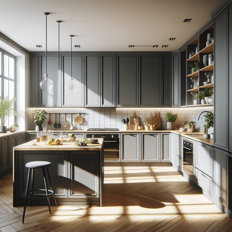 anthrazitfarbene einzeilige Küche-Leipzig