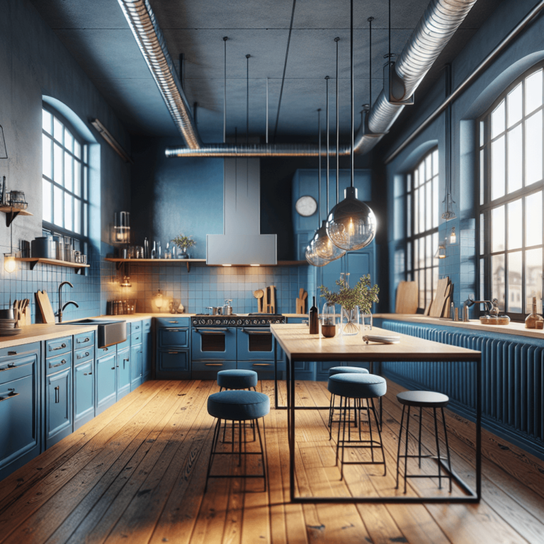 blaue Industrial Style Küche-Leipzig
