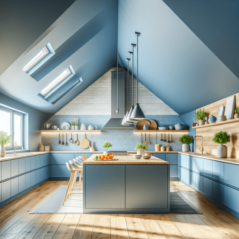 blaue Küche für Dachschräge-Leipzig