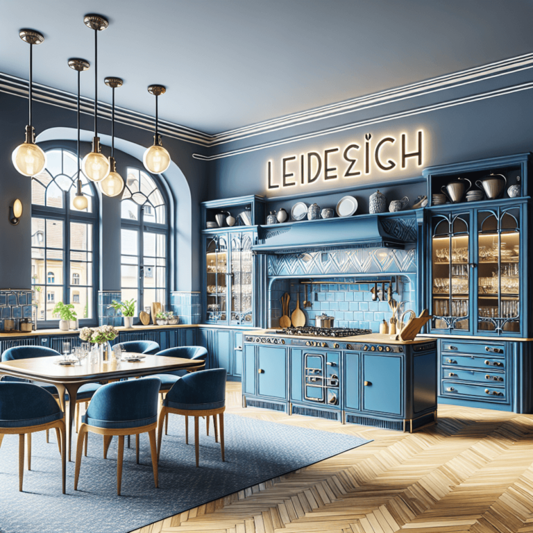 blaue Küche im Art-Deco-Stil-Leipzig