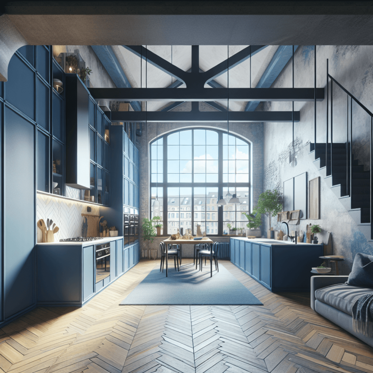 blaue Küche im Loftstil-Leipzig