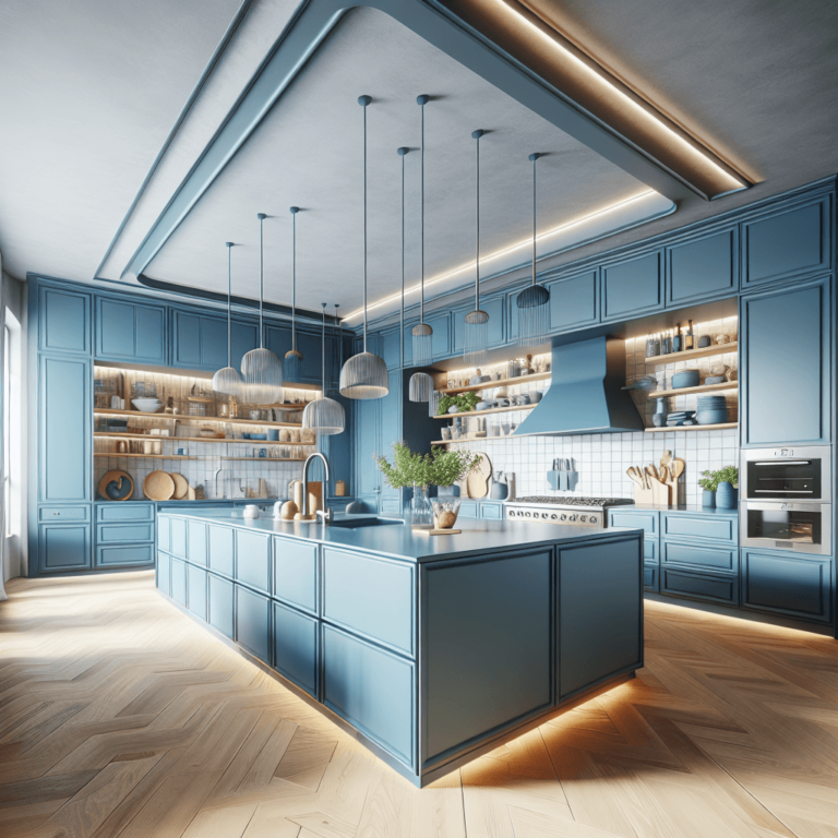 blaue Küche in U-Form-Leipzig