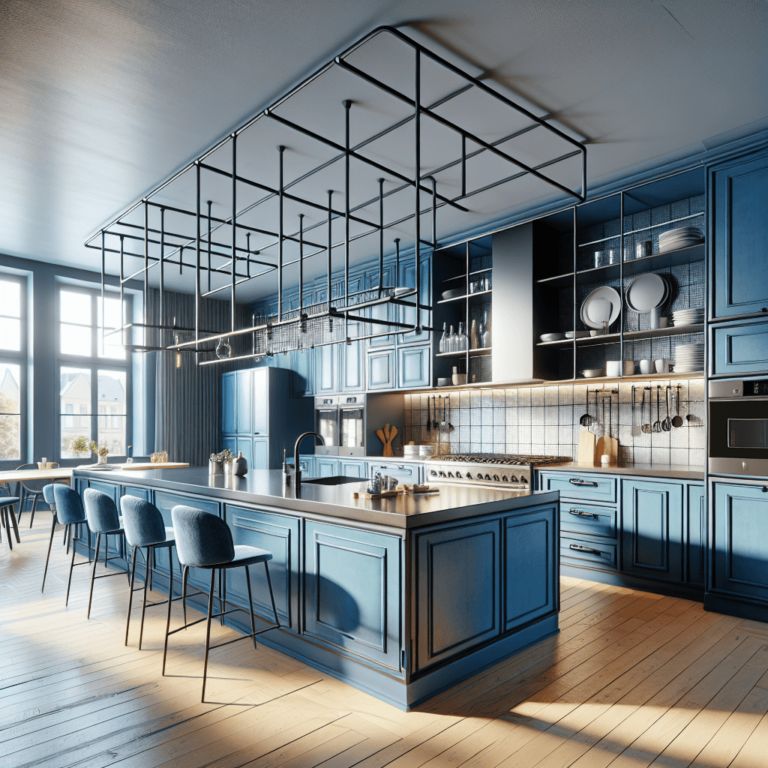 blaue Küche mit Stahlakzenten-Leipzig