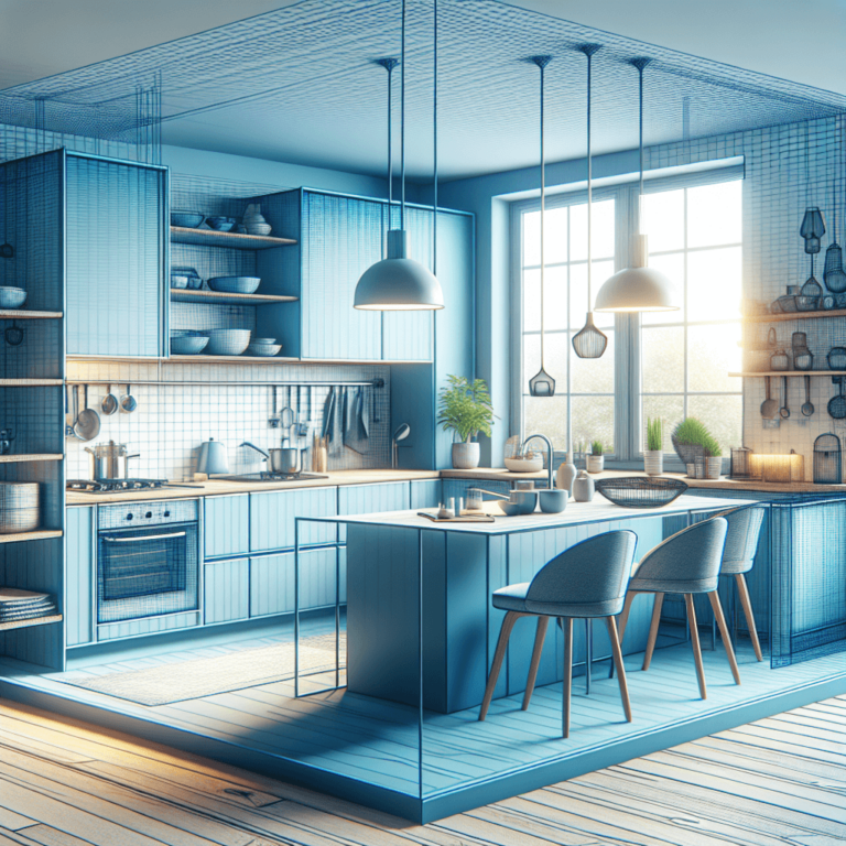 blaue Schwebende Küche-Leipzig