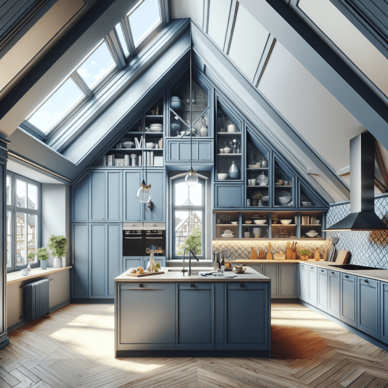 blaugraue Küche für Dachschräge-Leipzig