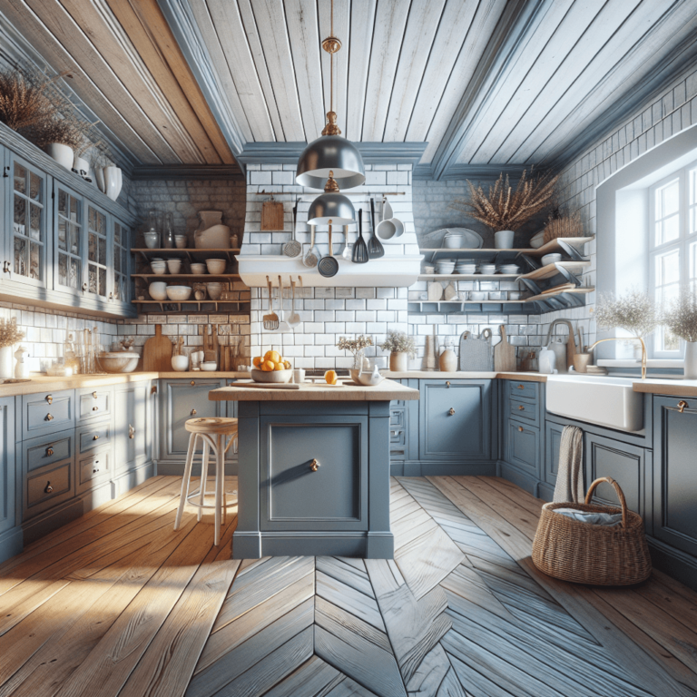 blaugraue Küche im Bauernhausstil-Leipzig