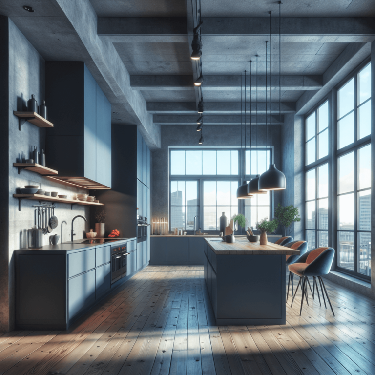 blaugraue Küche im Loftstil-Leipzig