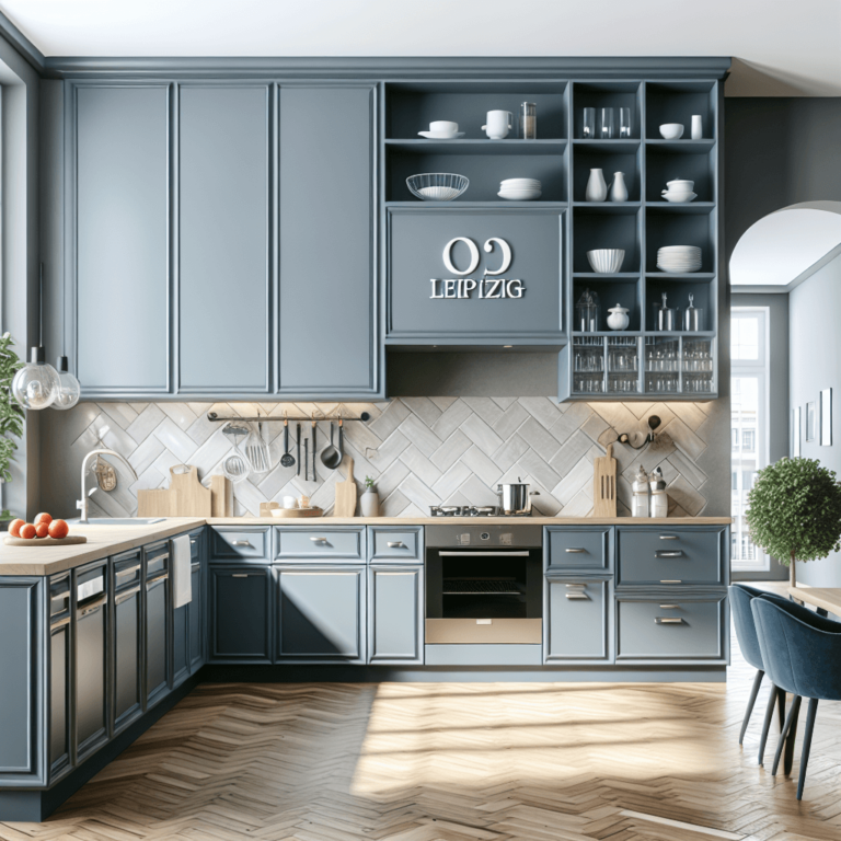 blaugraue Küche in G-Form-Leipzig