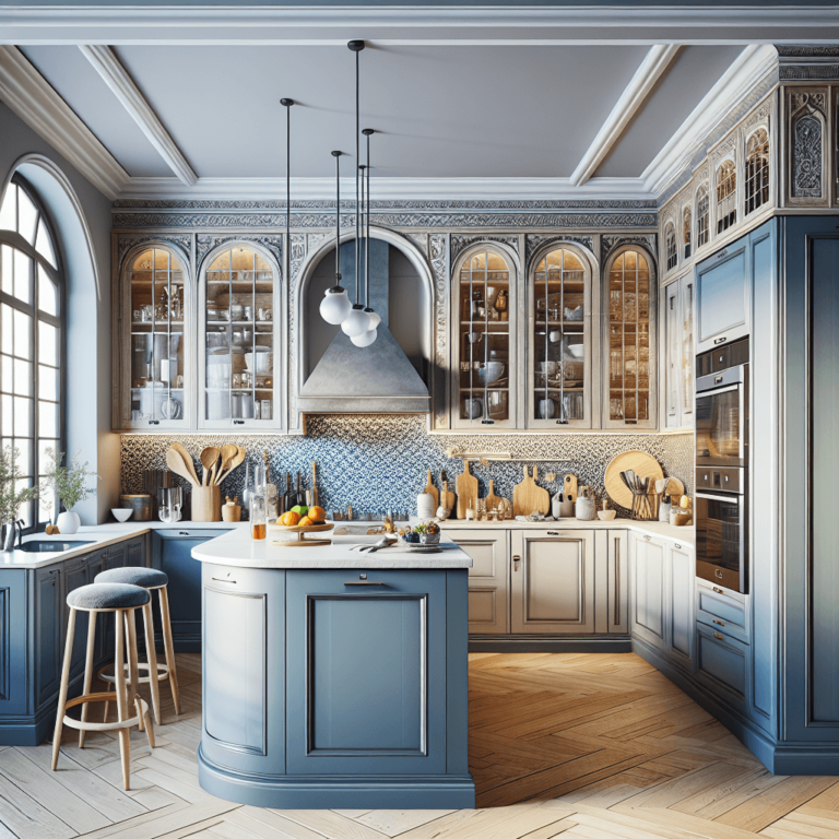 blaugraue Küche in U-Form-Leipzig