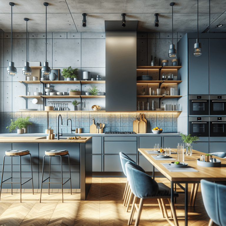 blaugraue Küche mit Stahlakzenten-Leipzig