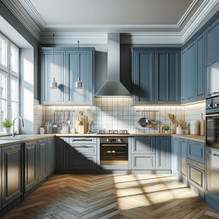 blaugraue einzeilige Küche-Leipzig