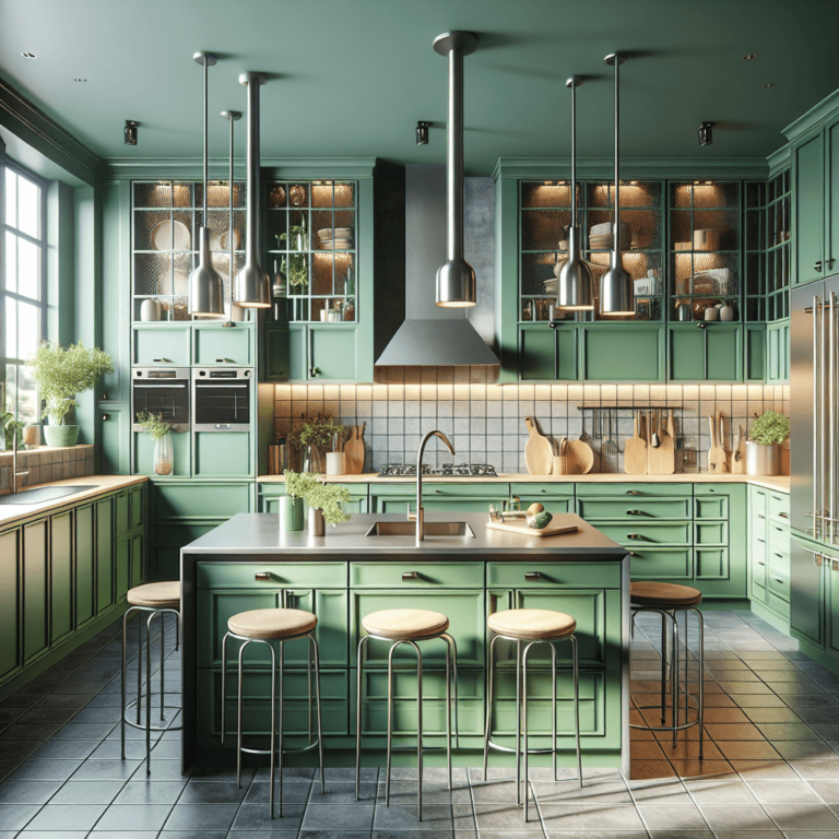 grüne Küche mit Stahlakzenten-Leipzig