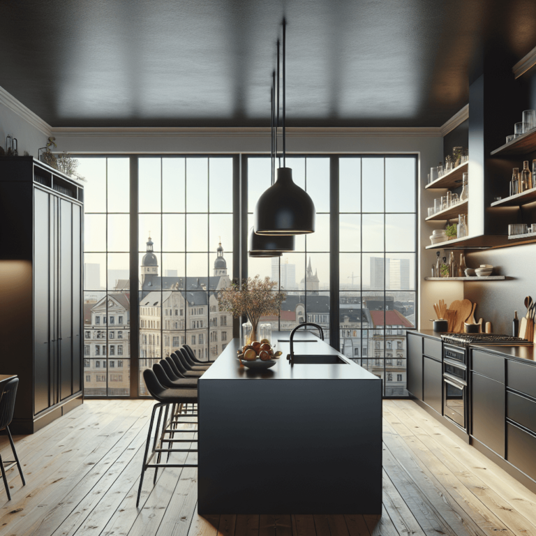 schwarze Freistehende Küche-Leipzig