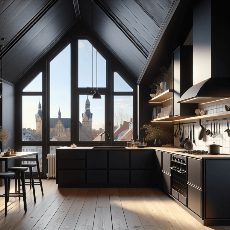 schwarze Küche für Dachschräge-Leipzig