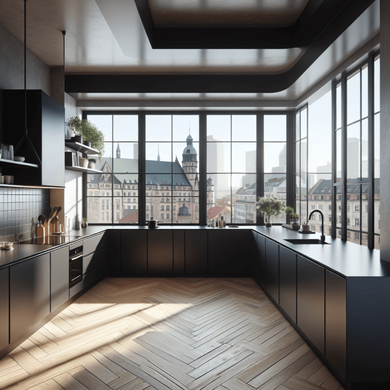 schwarze Küche in L-Form-Leipzig