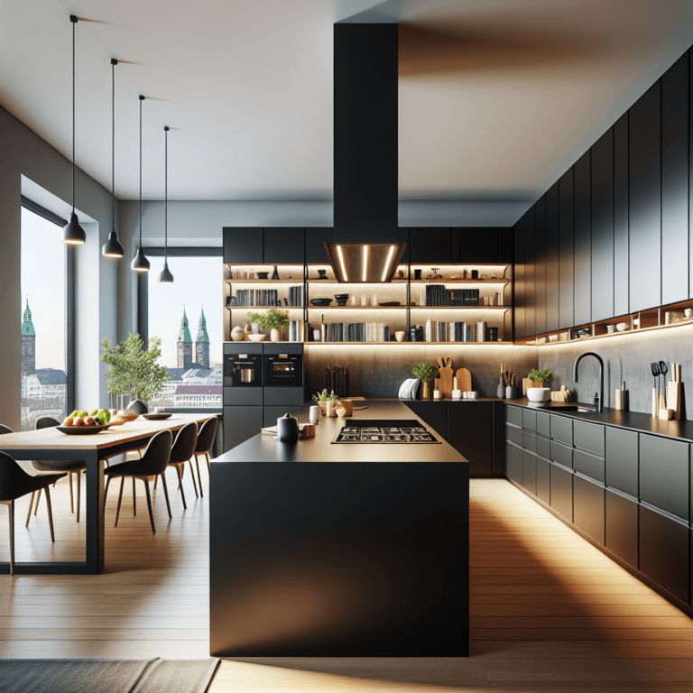 schwarze Küche in U-Form-Leipzig