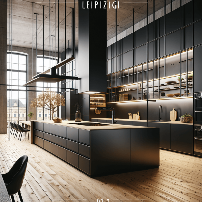schwarze Küche mit Stahlakzenten-Leipzig